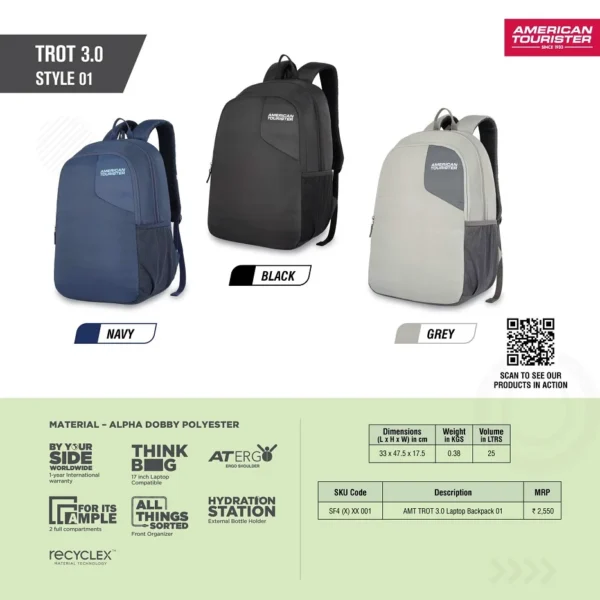 American Tourister Trot 03 Style 01 Laptop Backpack - Image 4