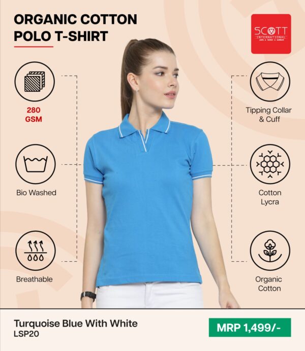 Women’s Oraganic Cotton Polo T-shirt -Scott - Image 6