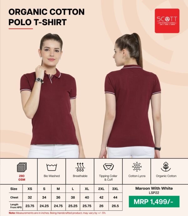 Women’s Oraganic Cotton Polo T-shirt -Scott - Image 3