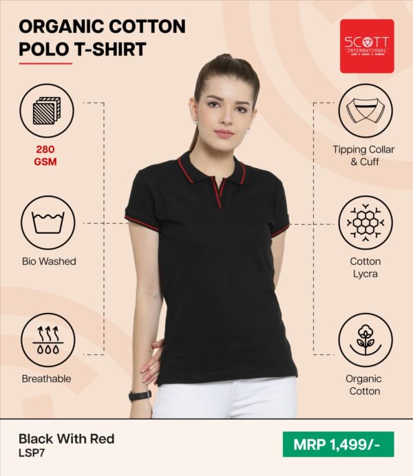 Women’s Oraganic Cotton Polo T-shirt -Scott - Image 8