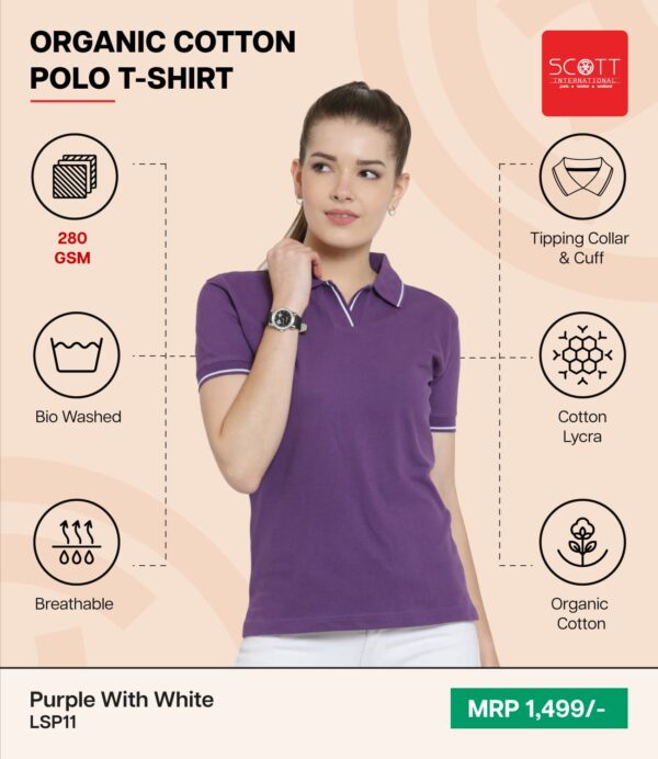Women’s Oraganic Cotton Polo T-shirt -Scott - Image 10